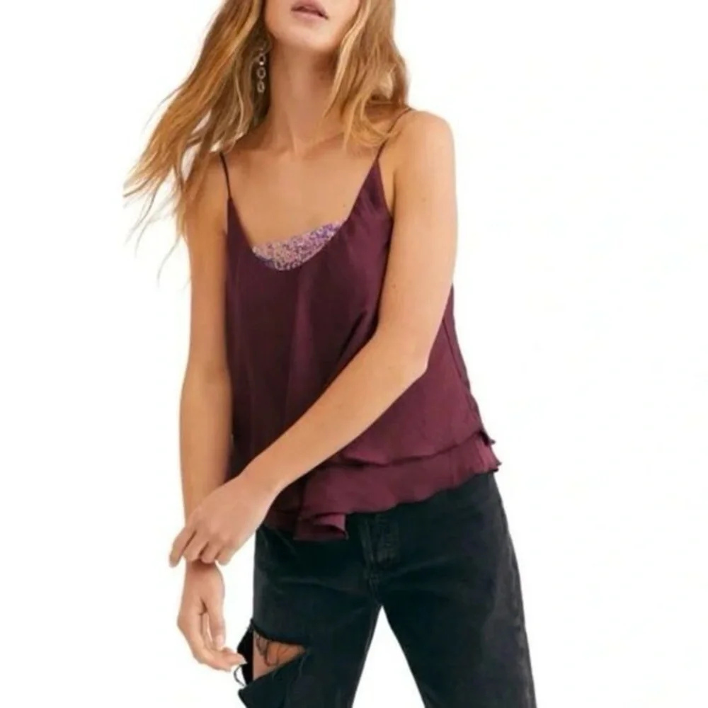 NWT - Free People Intimately Turn It On Sequin Camisole Vetiver Bloom - Size S